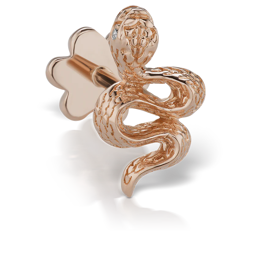 Engraved Snake with Diamond Eyes Threaded Stud Earring With Titanium Backing - Image 9