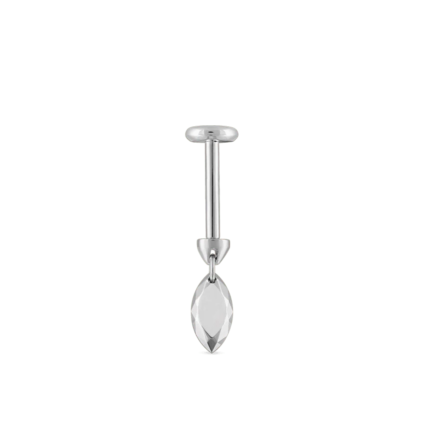 Faceted Gold Marquise Threaded Charm Earring With Titanium Backing - Image 4