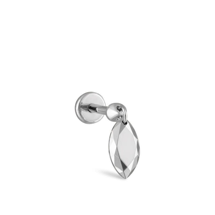Faceted Gold Marquise Threaded Charm Earring With Titanium Backing - Image 6