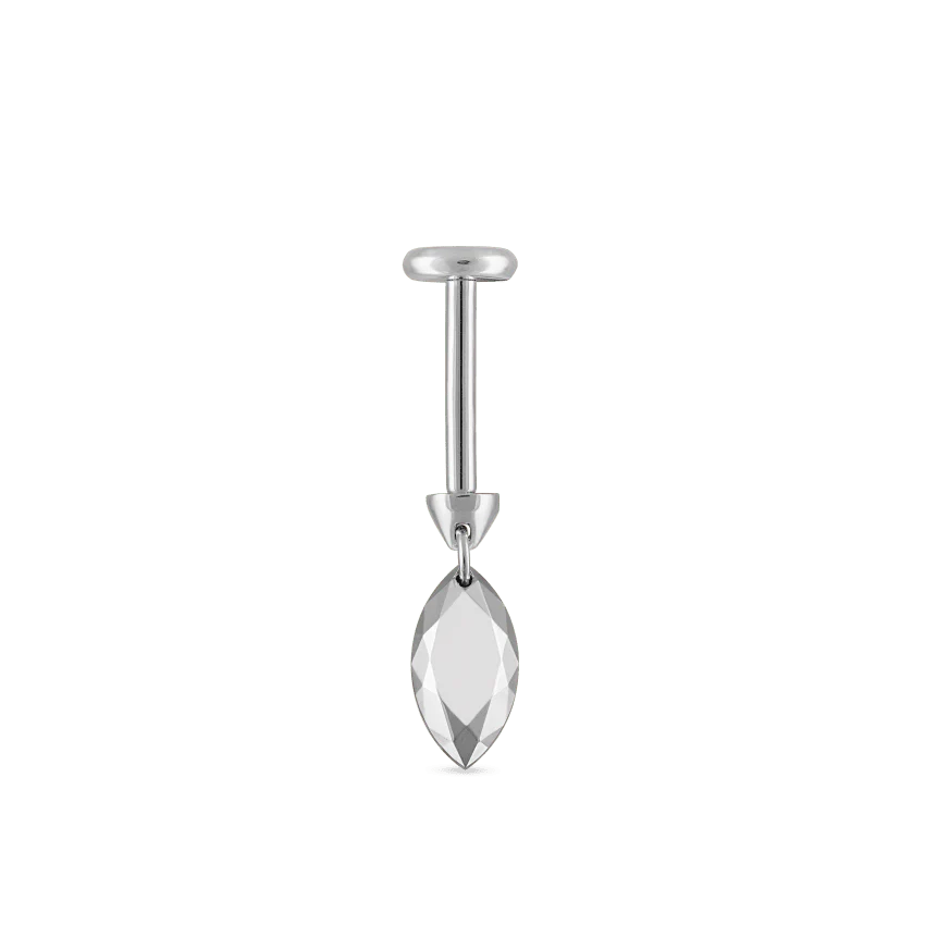 Faceted Gold Marquise Threaded Charm Earring With Titanium Backing - Image 7