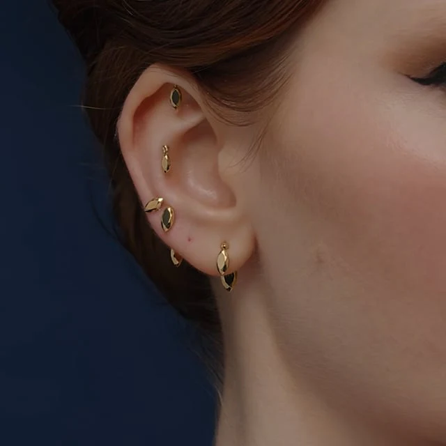 Faceted Gold Marquise Threaded Stud Earring - Image 10