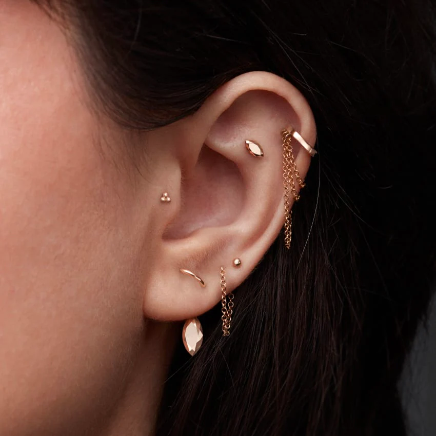 Faceted Gold Marquise Threaded Stud Earring - Image 12