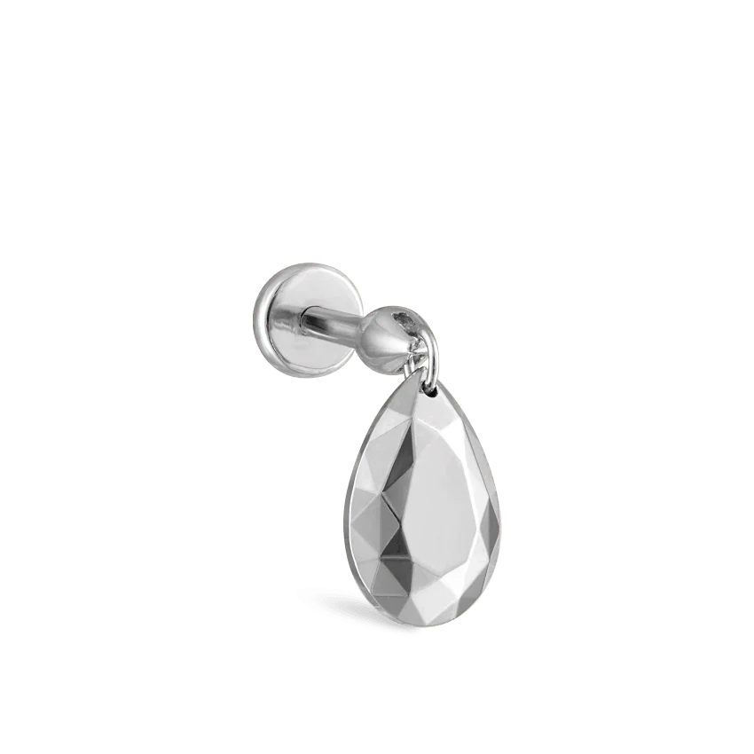 Faceted Gold Pear Threaded Charm Earring With Titanium Backing - Image 13