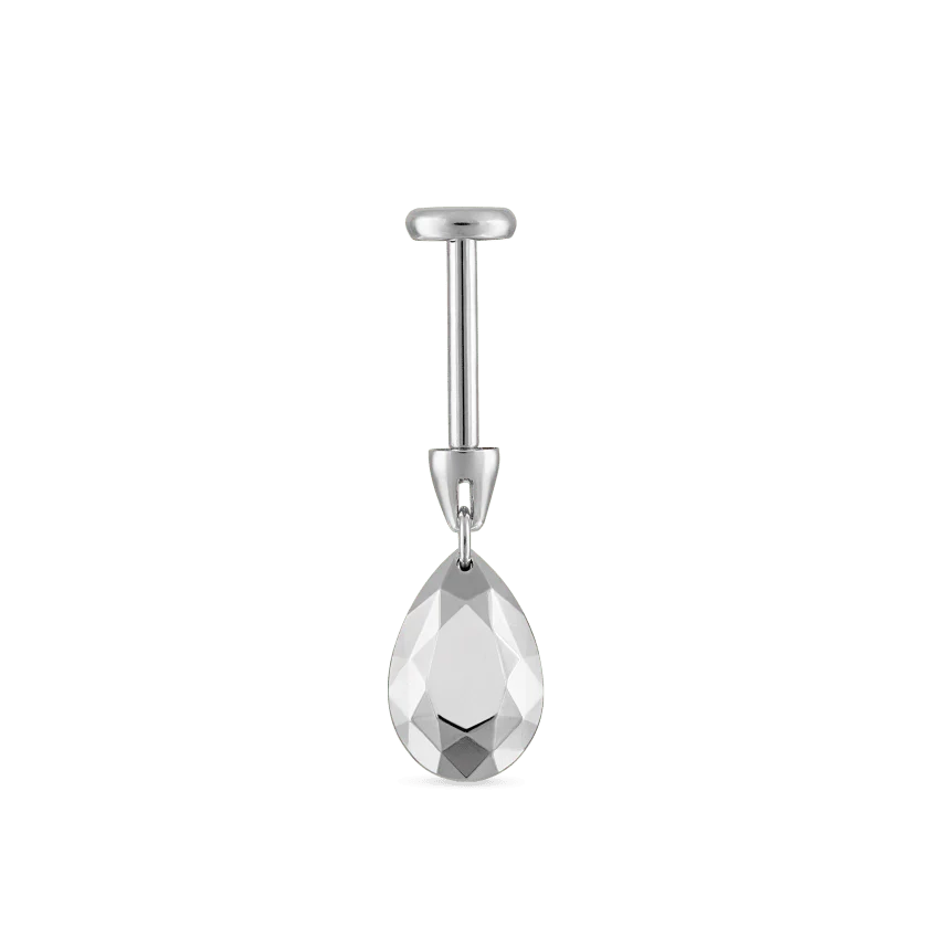 Faceted Gold Pear Threaded Charm Earring With Titanium Backing - Image 14