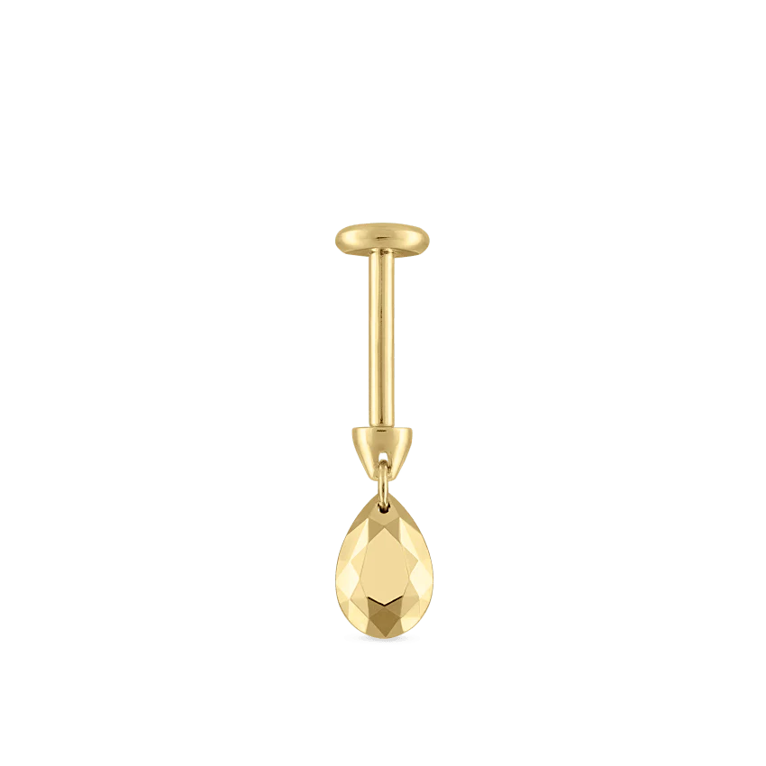 Faceted Gold Pear Threaded Charm Earring With Titanium Backing - Image 17