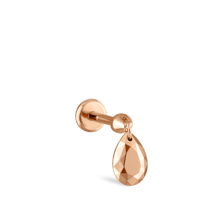 Faceted Gold Pear Threaded Charm Earring With Titanium Backing - Image 29