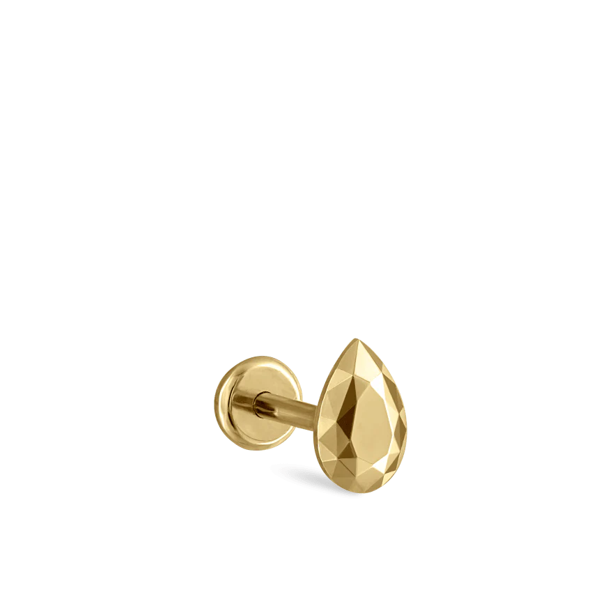 Faceted Gold Pear Threaded Stud Earring - Image 15