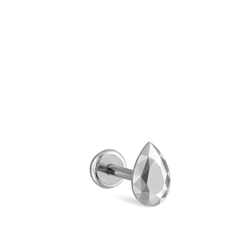 Faceted Gold Pear Threaded Stud Earring - Image 2