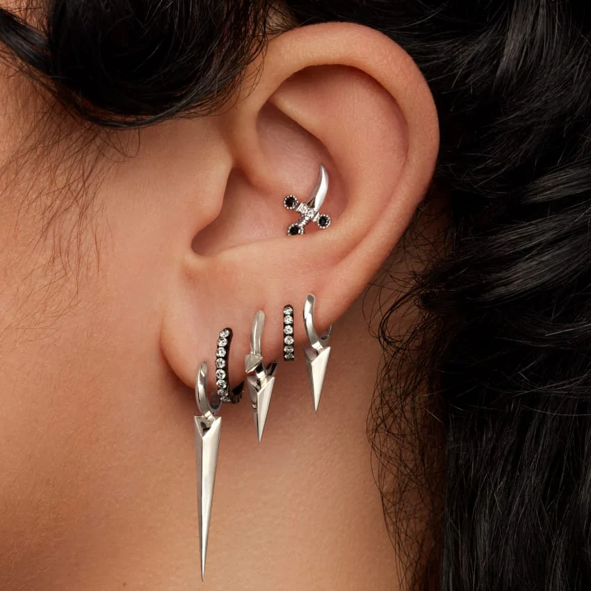 Faceted Single Long Spike Hoop Earring - Image 38