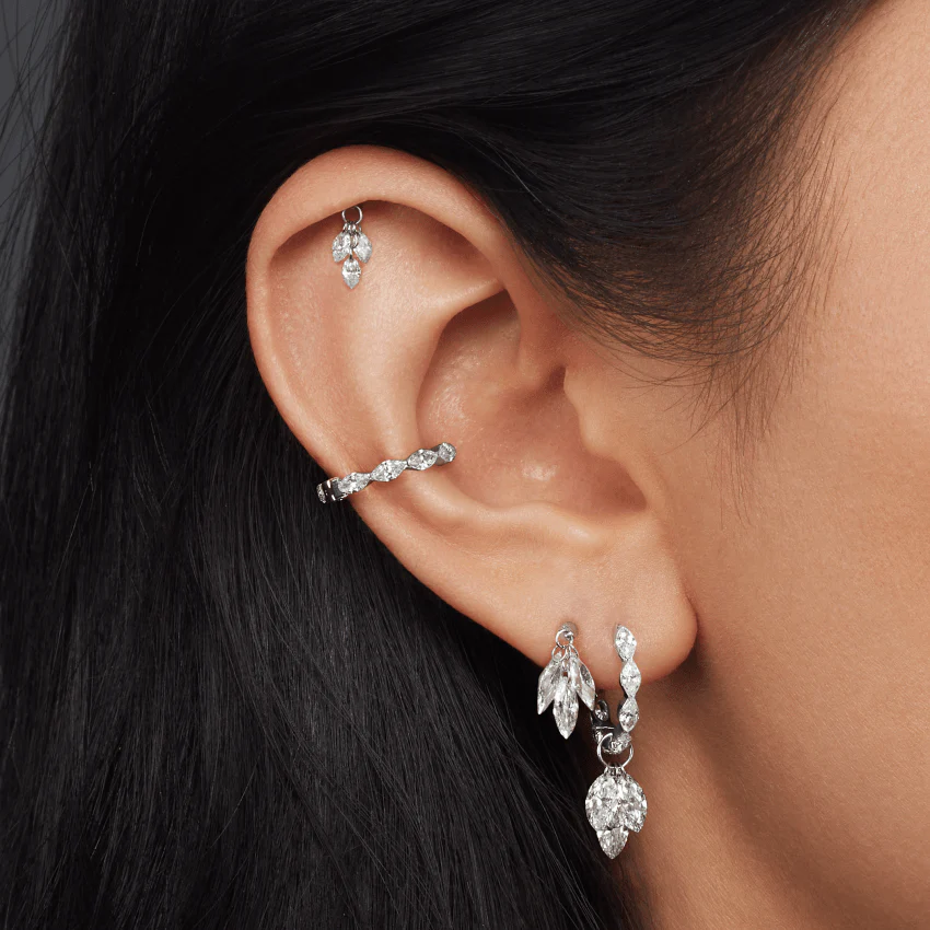 Floating Diamond Plume Threaded Charm Earring - Image 5