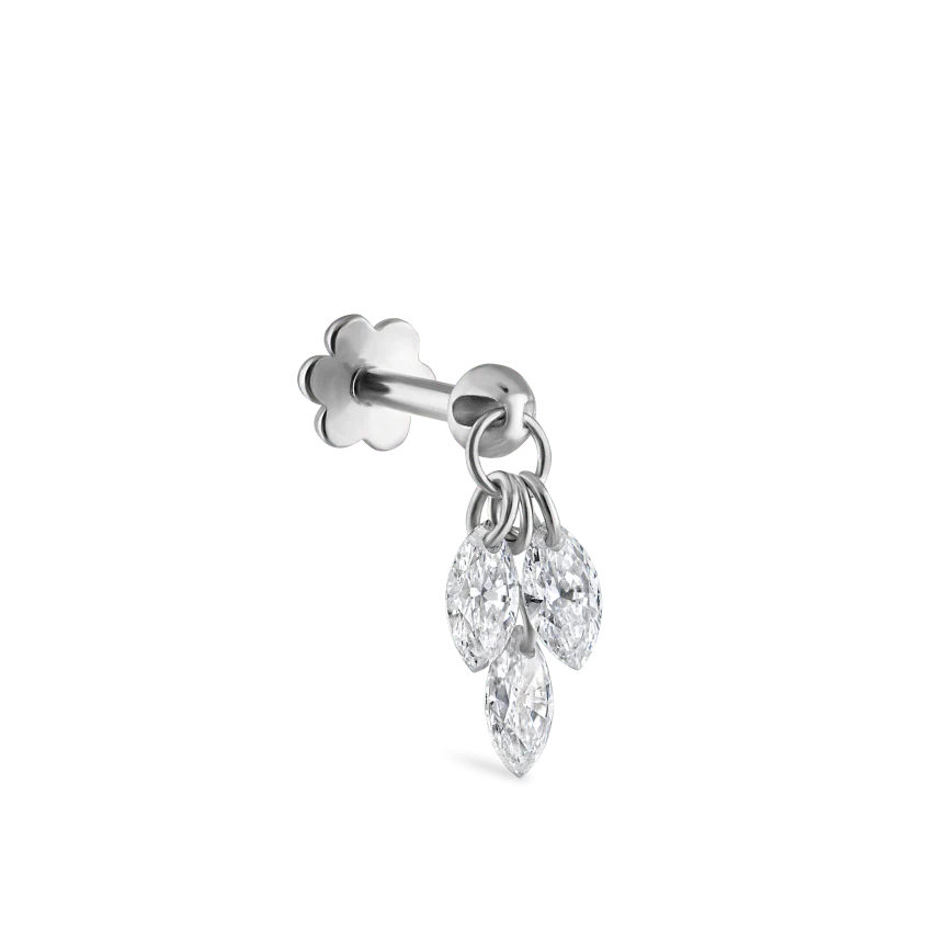 Floating Diamond Plume Threaded Charm Earring With Titanium Backing - Image 2