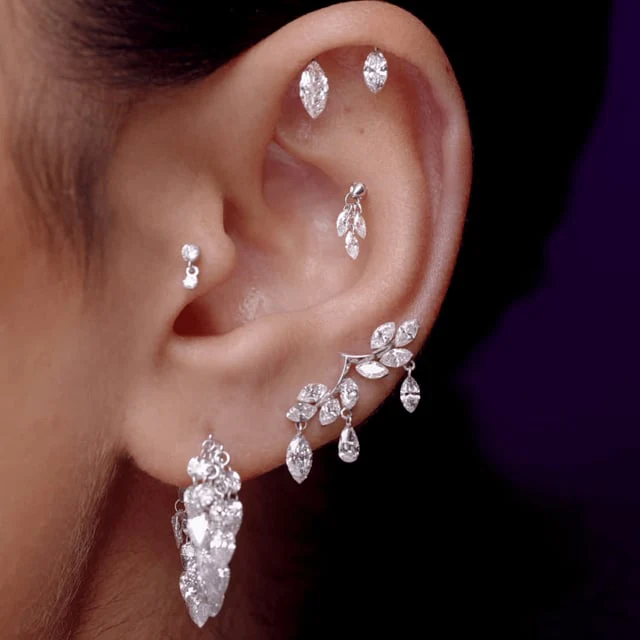Floating Diamond Plume Threaded Charm Earring With Titanium Backing - Image 21
