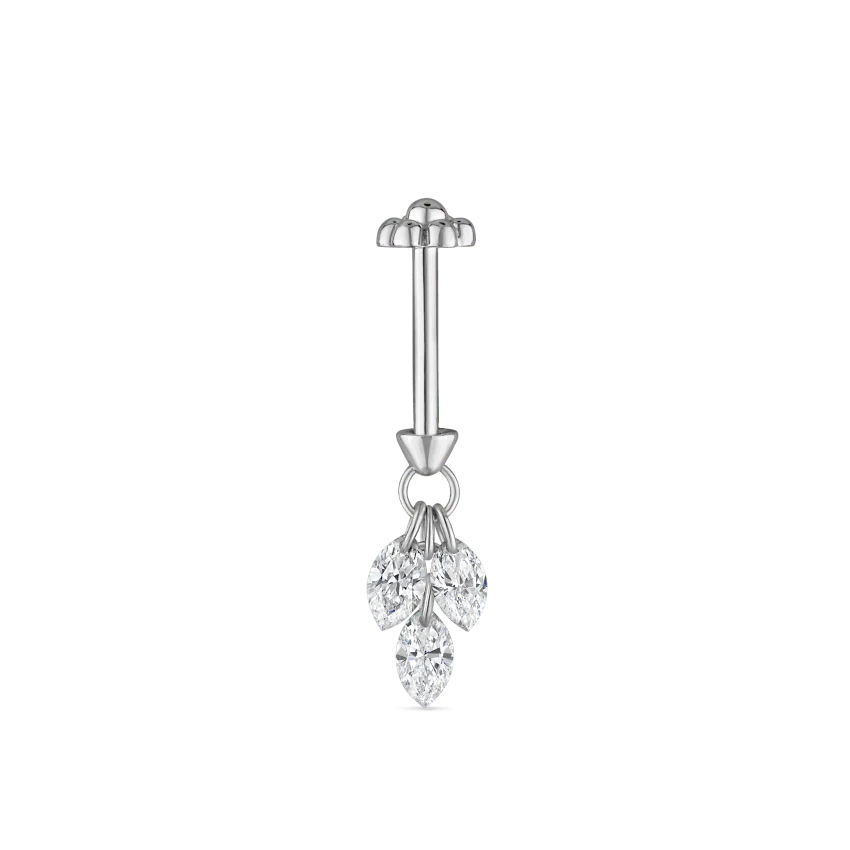 Floating Diamond Plume Threaded Charm Earring With Titanium Backing - Image 3