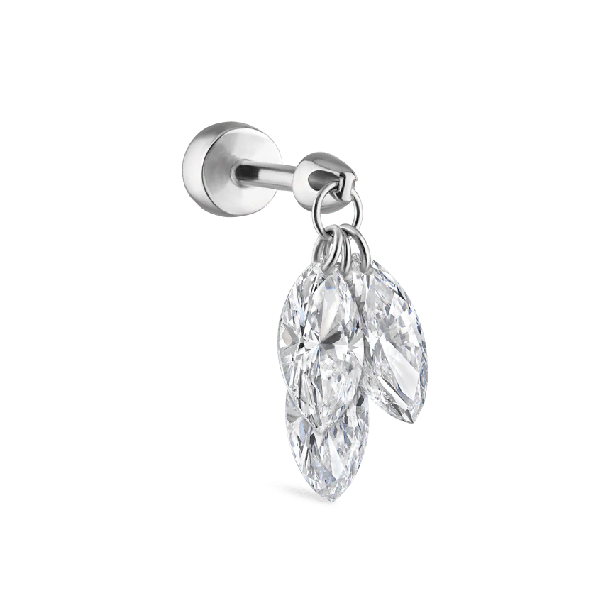 Floating Diamond Plume Threaded Charm Earring With Titanium Backing - Image 8