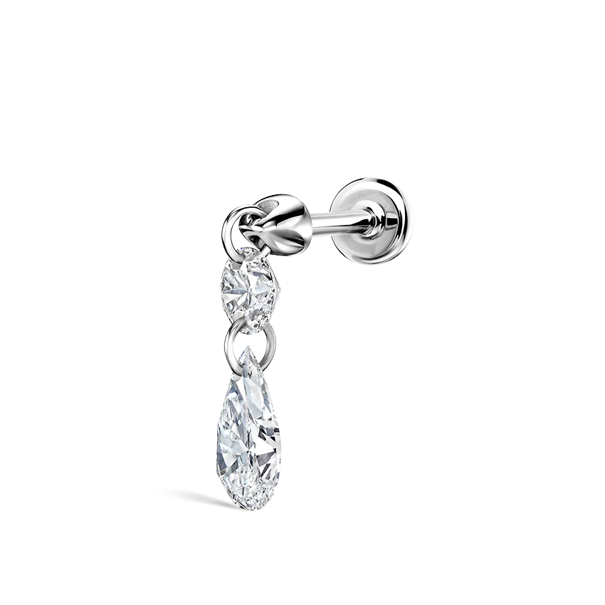 Floating Double Diamond Threaded Charm Earring With Titanium Backing