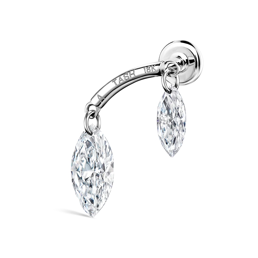 Floating Double Marquise Diamond Drape Threaded Stud Earring - Image 2