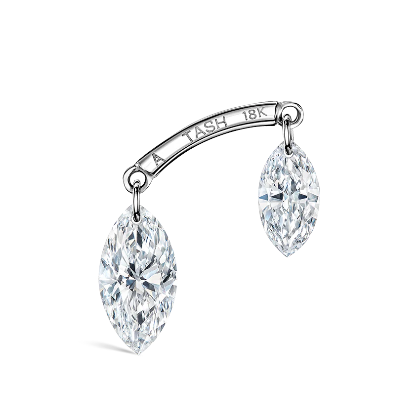 Floating Double Marquise Diamond Drape Threaded Stud Earring With Titanium Backing