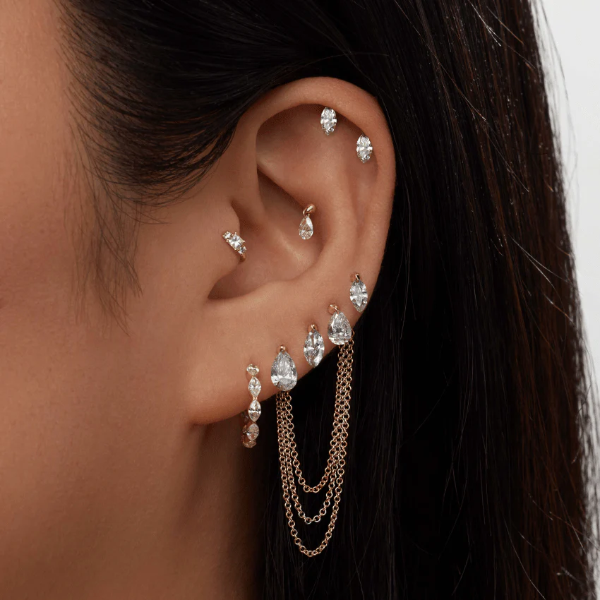 Floating Double Marquise Diamond Drape Threaded Stud Earring With Titanium Backing - Image 5