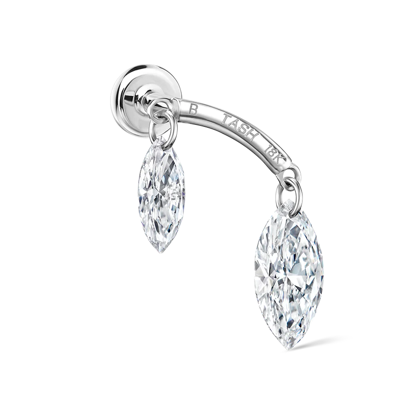 Floating Double Marquise Diamond Drape Threaded Stud Earring With Titanium Backing - Image 6