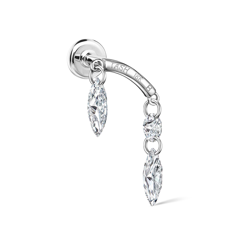 Floating Marquise and Round Diamond Drape Threaded Stud Earring - Image 9
