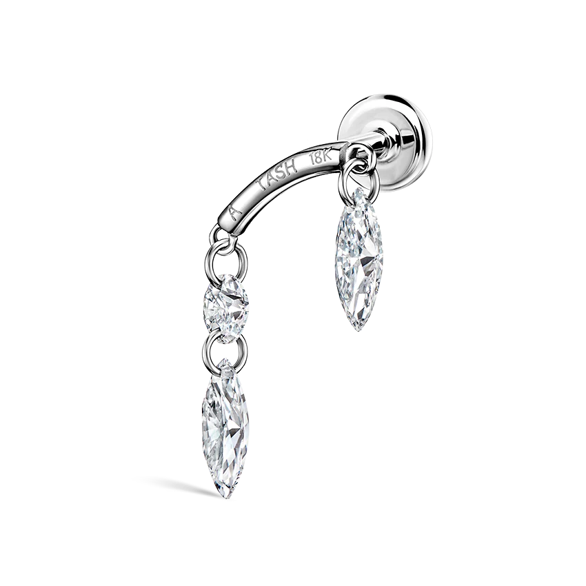 Floating Marquise and Round Diamond Drape Threaded Stud Earring With Titanium Backing - Image 2