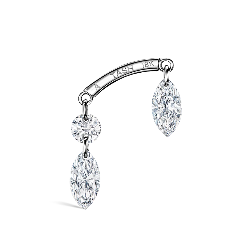 Floating Marquise and Round Diamond Drape Threaded Stud Earring With Titanium Backing - Image 3