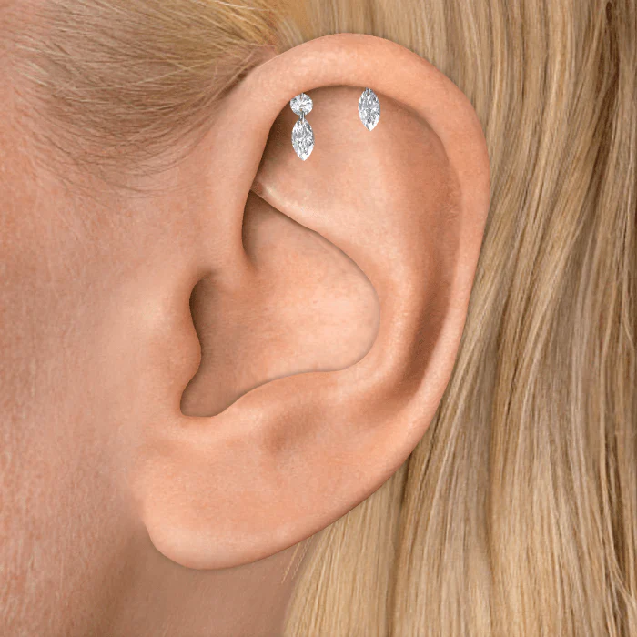 Floating Marquise and Round Diamond Drape Threaded Stud Earring With Titanium Backing - Image 6