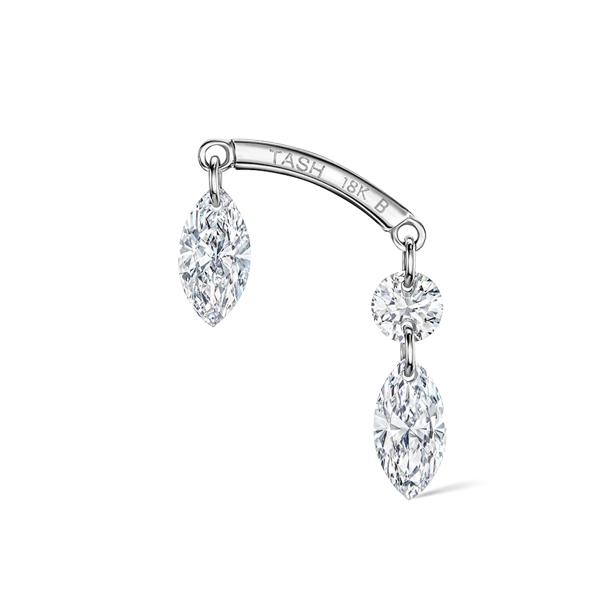 Floating Marquise and Round Diamond Drape Threaded Stud Earring With Titanium Backing - Image 8