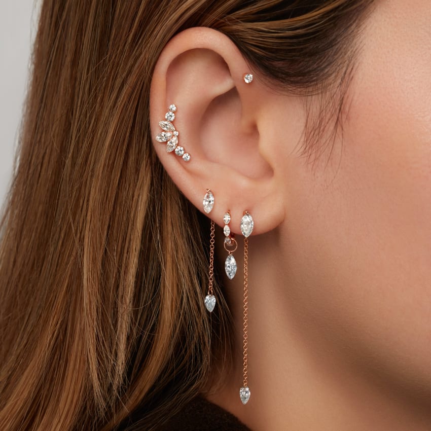 Floating Marquise Diamond Charm Stud Earring - Image 12