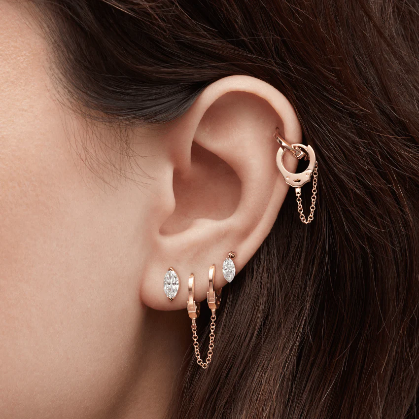 Floating Marquise Diamond Charm Stud Earring - Image 6