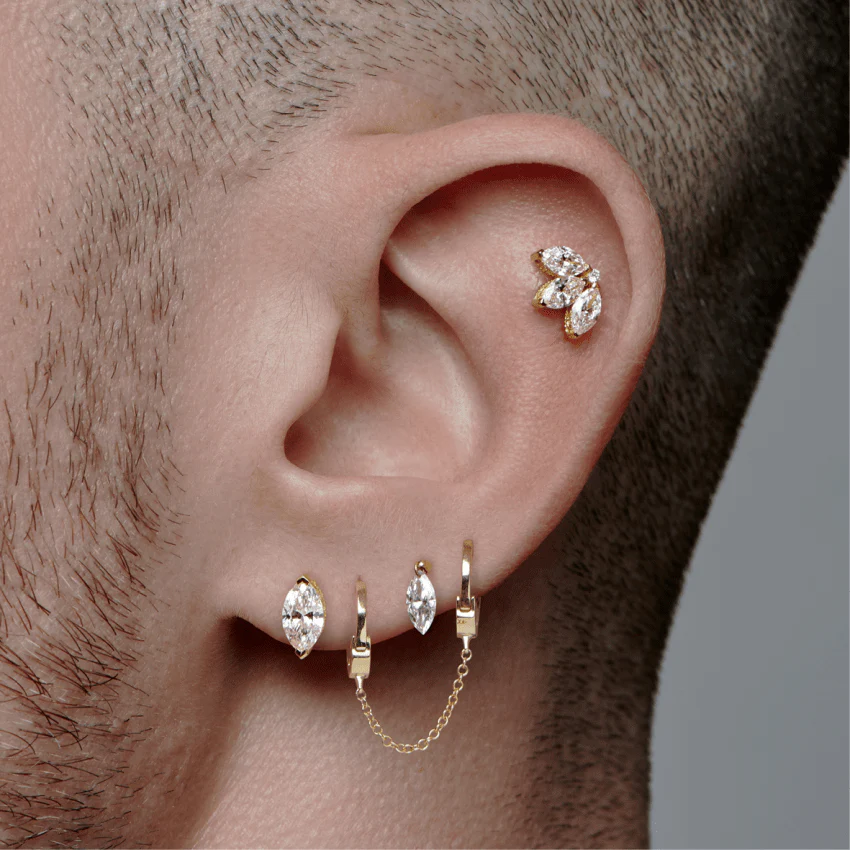 Floating Marquise Diamond Charm Threaded Stud Earring - Image 10