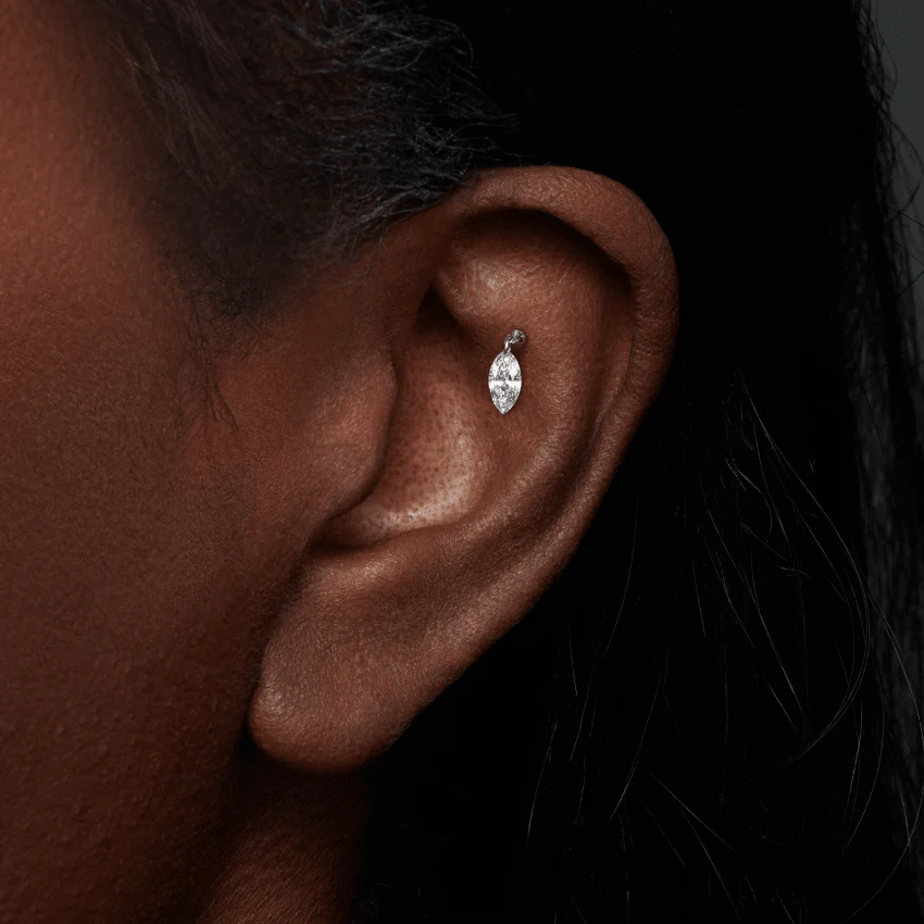 Floating Marquise Diamond Charm Threaded Stud Earring - Image 17