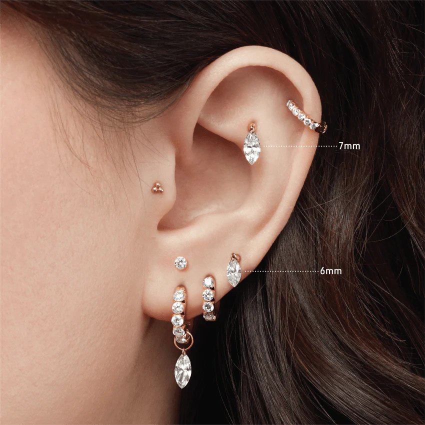 Floating Marquise Diamond Charm Threaded Stud Earring - Image 7