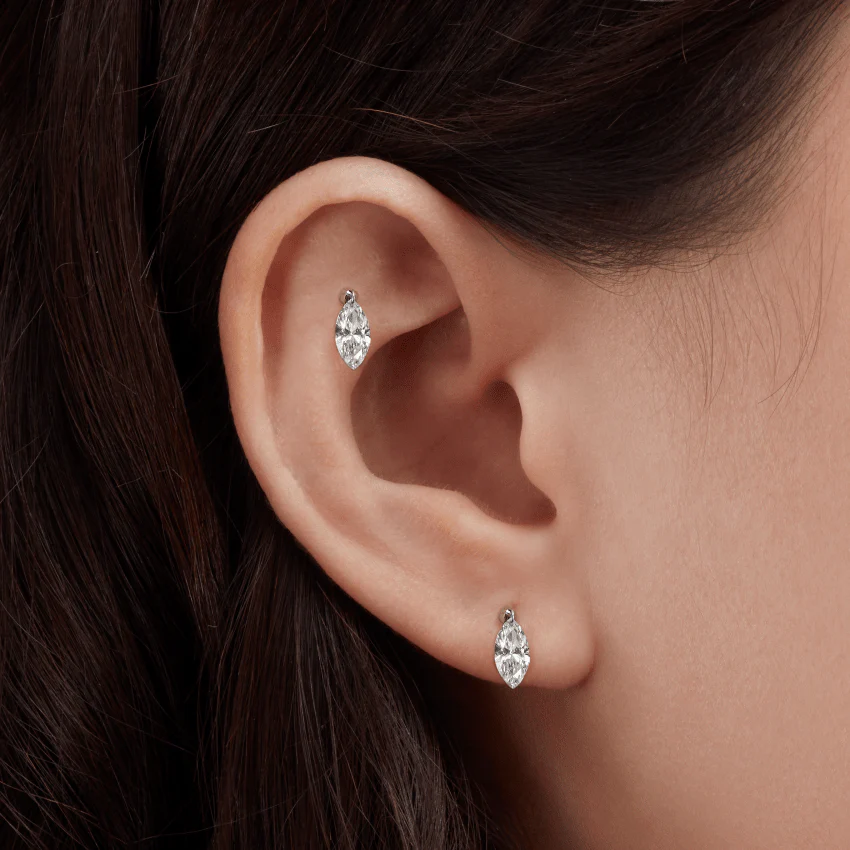 Floating Marquise Diamond Charm Threaded Stud Earring With Titanium Backing - Image 13