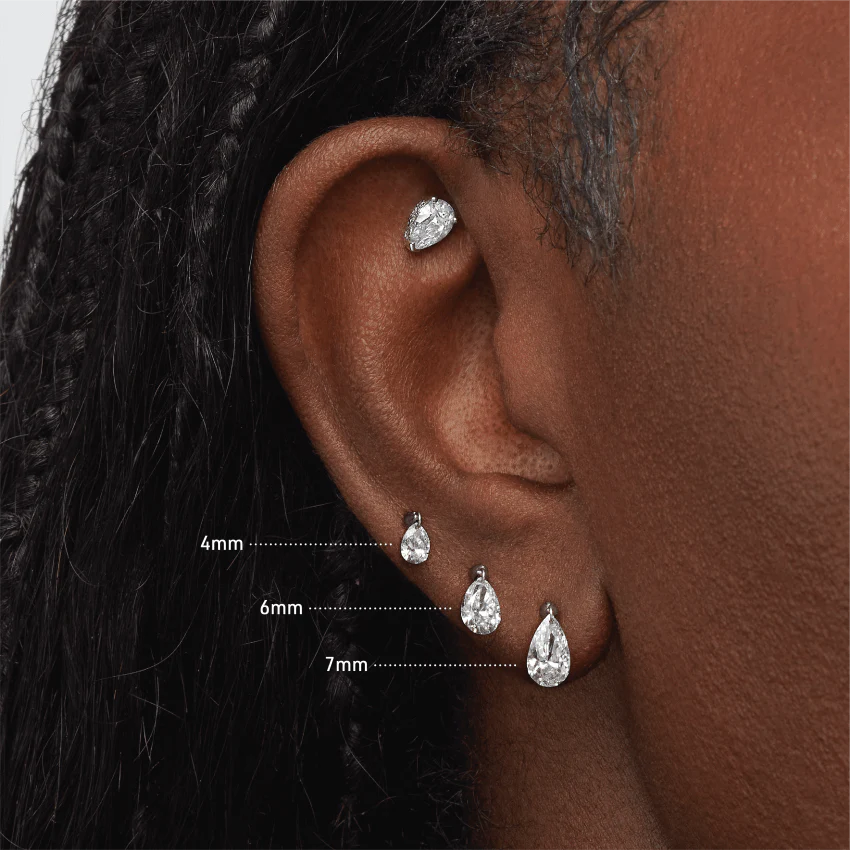 Floating Pear Diamond Charm Stud Earring - Image 29