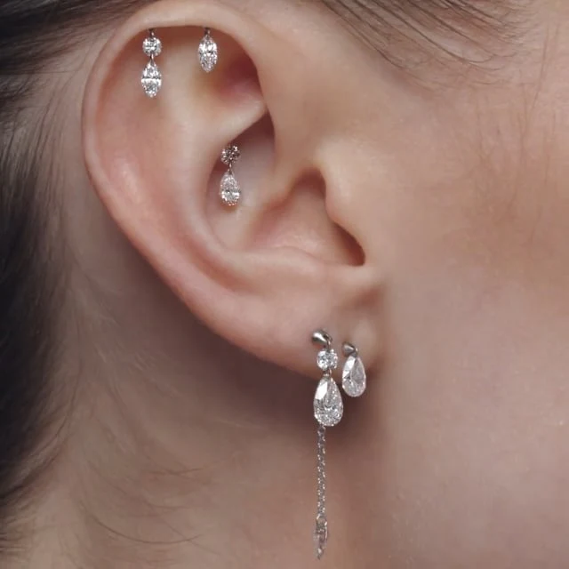 Floating Pear Diamond Charm Stud Earring - Image 30