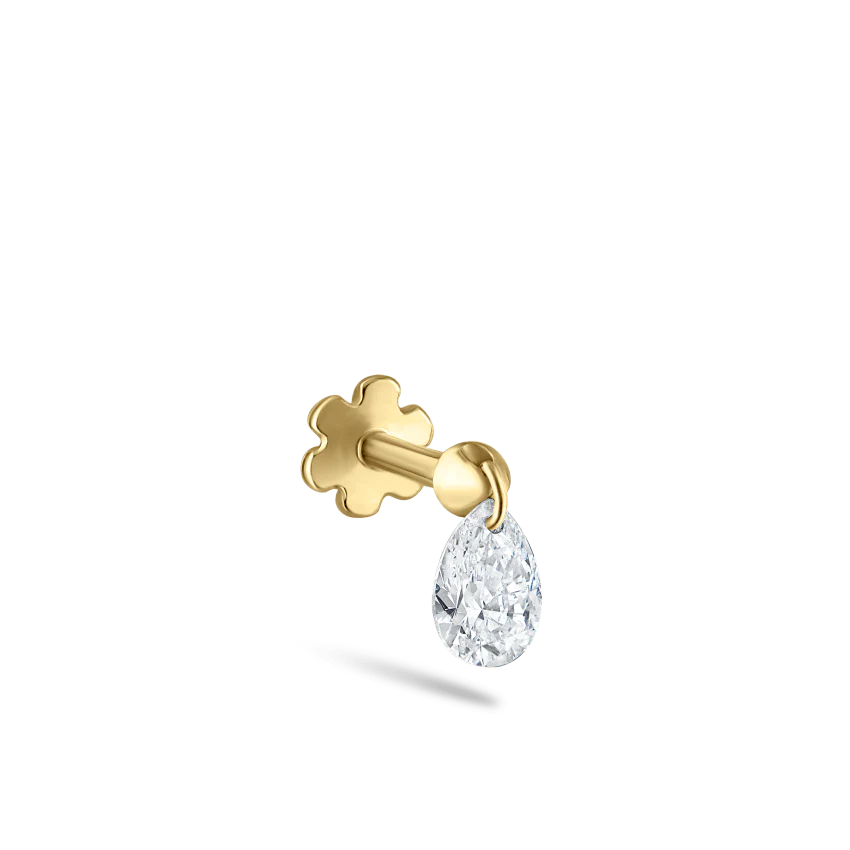 Floating Pear Diamond Charm Threaded Stud Earring - Image 29