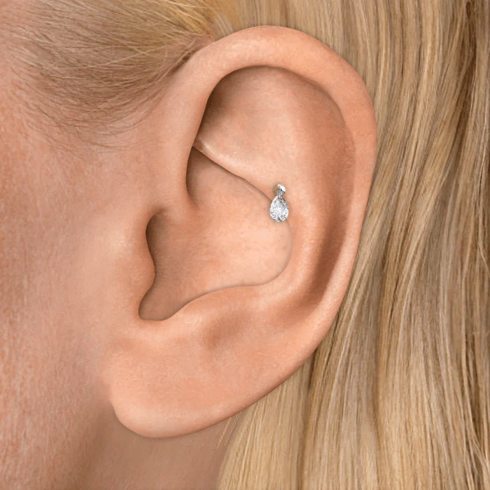 Floating Pear Diamond Charm Threaded Stud Earring - Image 32