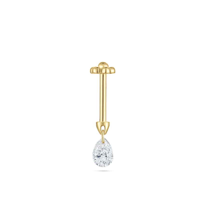 Floating Pear Diamond Charm Threaded Stud Earring - Image 36