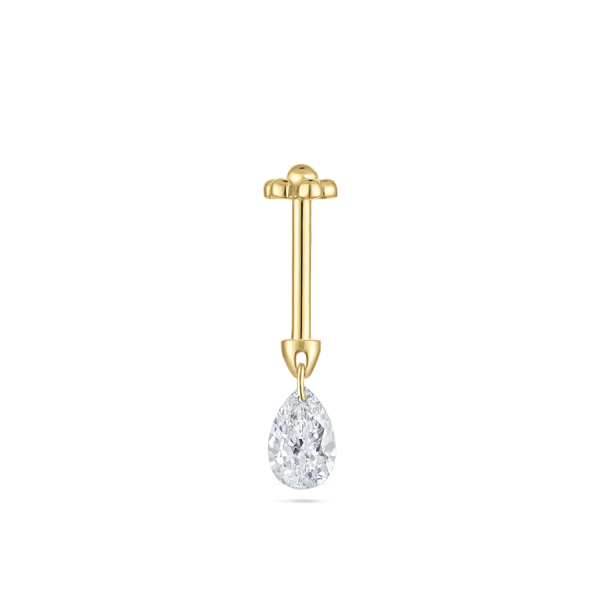 Floating Pear Diamond Charm Threaded Stud Earring - Image 39