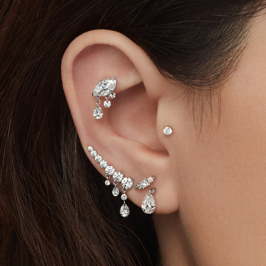Floating Pear Diamond Charm Threaded Stud Earring - Image 42