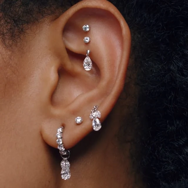 Floating Pear Diamond Charm Threaded Stud Earring - Image 48