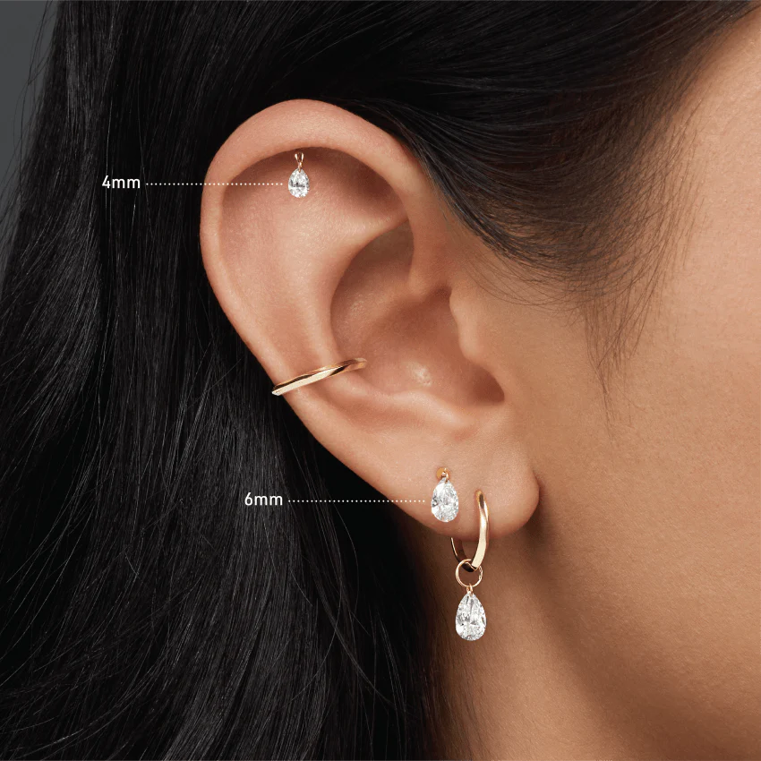 Floating Pear Diamond Charm Threaded Stud Earring - Image 6