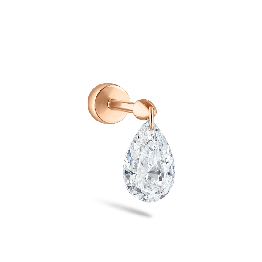 Floating Pear Diamond Charm Threaded Stud Earring - Image 75