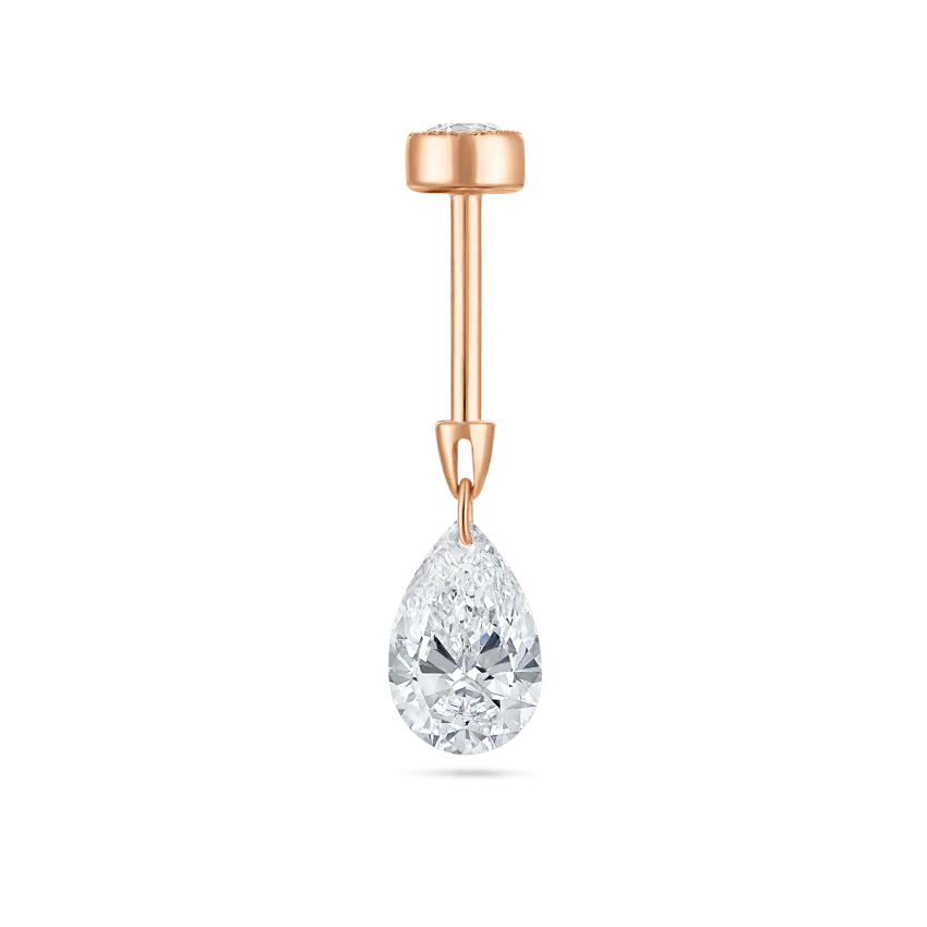 Floating Pear Diamond Charm Threaded Stud Earring - Image 79