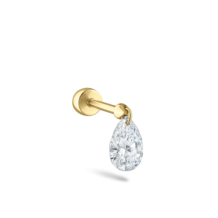 Floating Pear Diamond Charm Threaded Stud Earring With Titanium Backing - Image 41