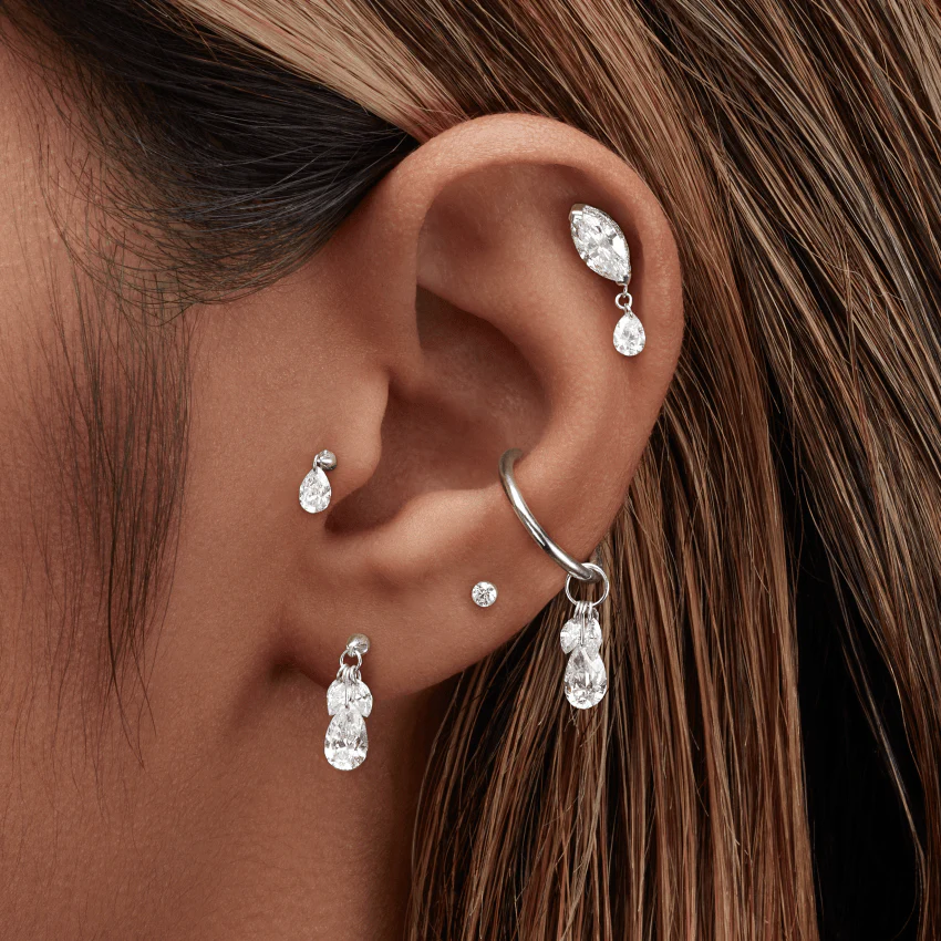 Floating Pear Diamond Charm Threaded Stud Earring With Titanium Backing - Image 61