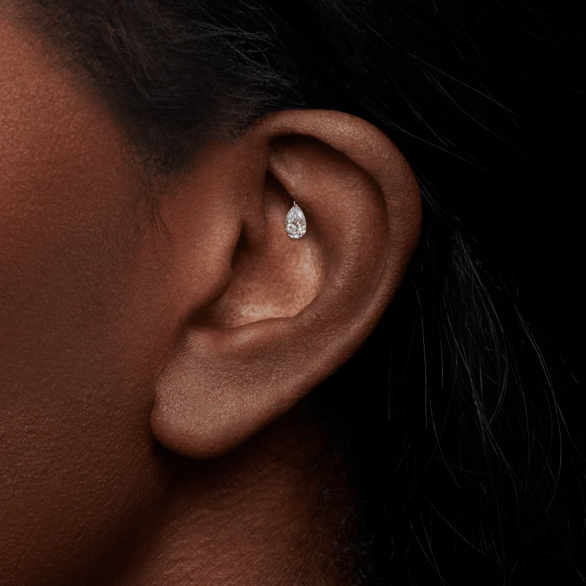 Floating Pear Diamond Charm Threaded Stud Earring With Titanium Backing - Image 74