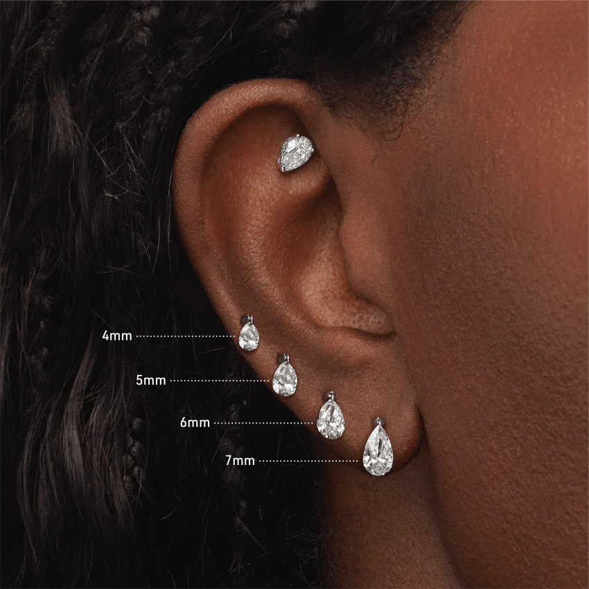 Floating Pear Diamond Charm Threaded Stud Earring With Titanium Backing - Image 80