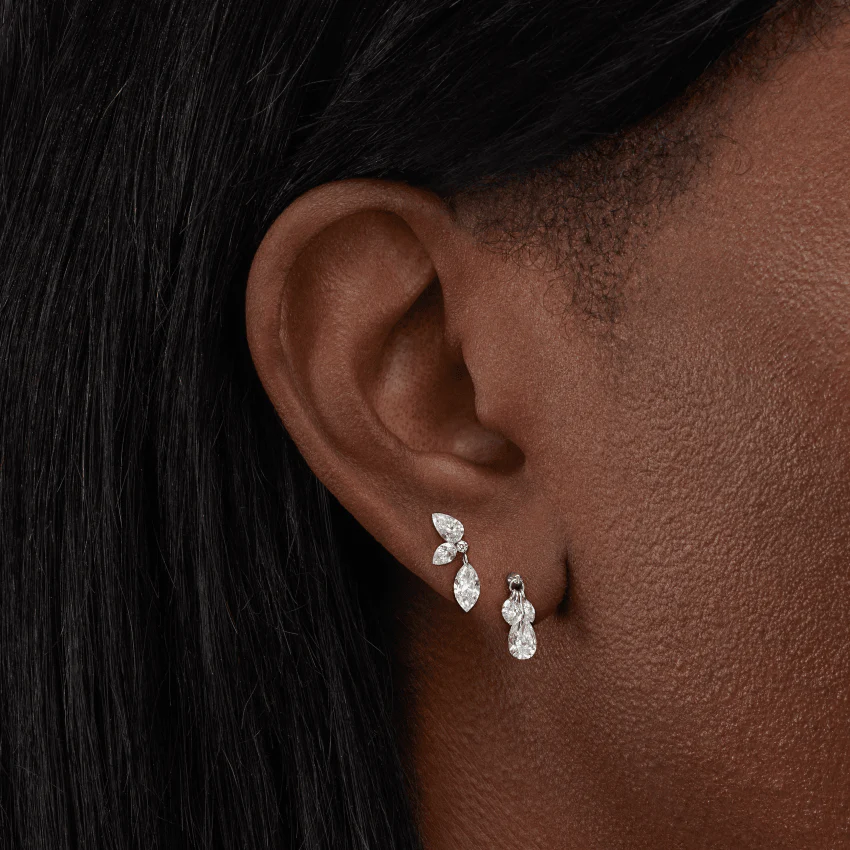 Floating Pear Diamond Plume Threaded Charm Earring - Image 5